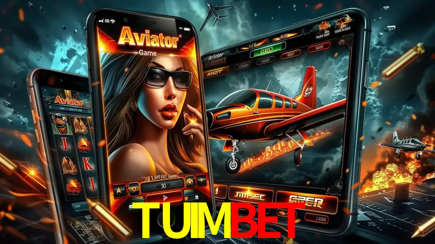 O popular jogo de apostas Aviator exibido em vários celulares e tablets, mostrando a interface emocionante e a ação de voo disponíveis para jogar agora no TUIMBET.