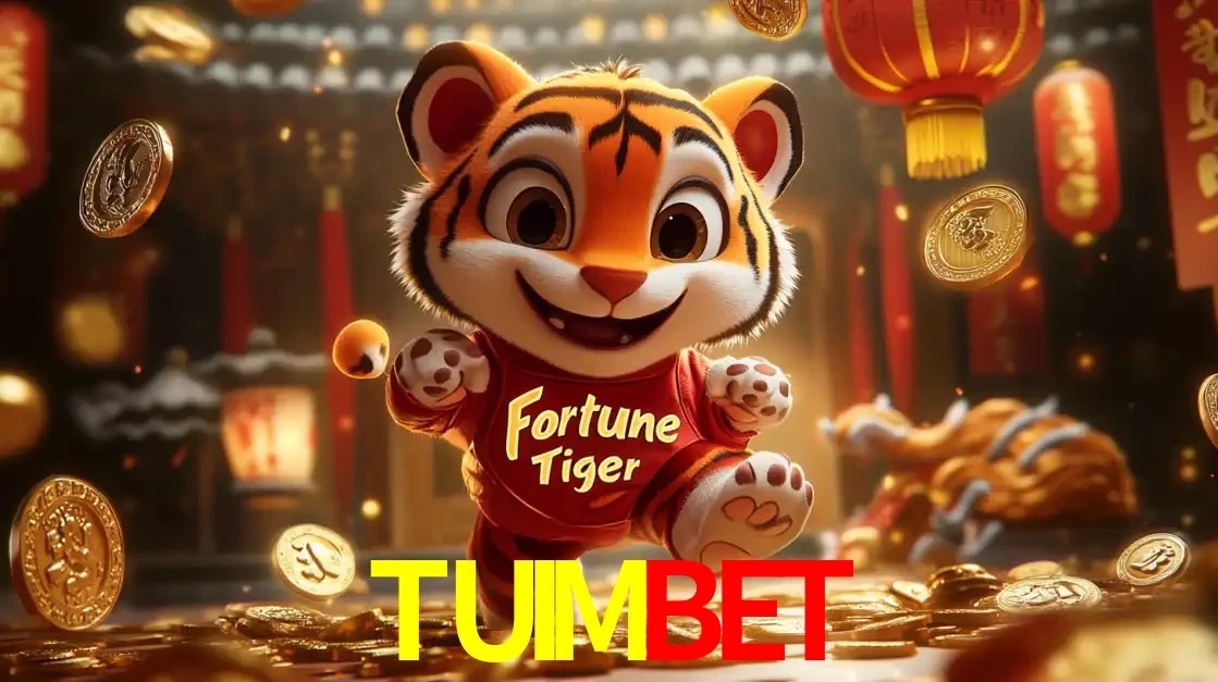O alegre personagem do Fortune Tiger correndo sobre um caminho de moedas de ouro, simbolizando os grandes prêmios e a diversão do popular jogo de slot do TUIMBET.